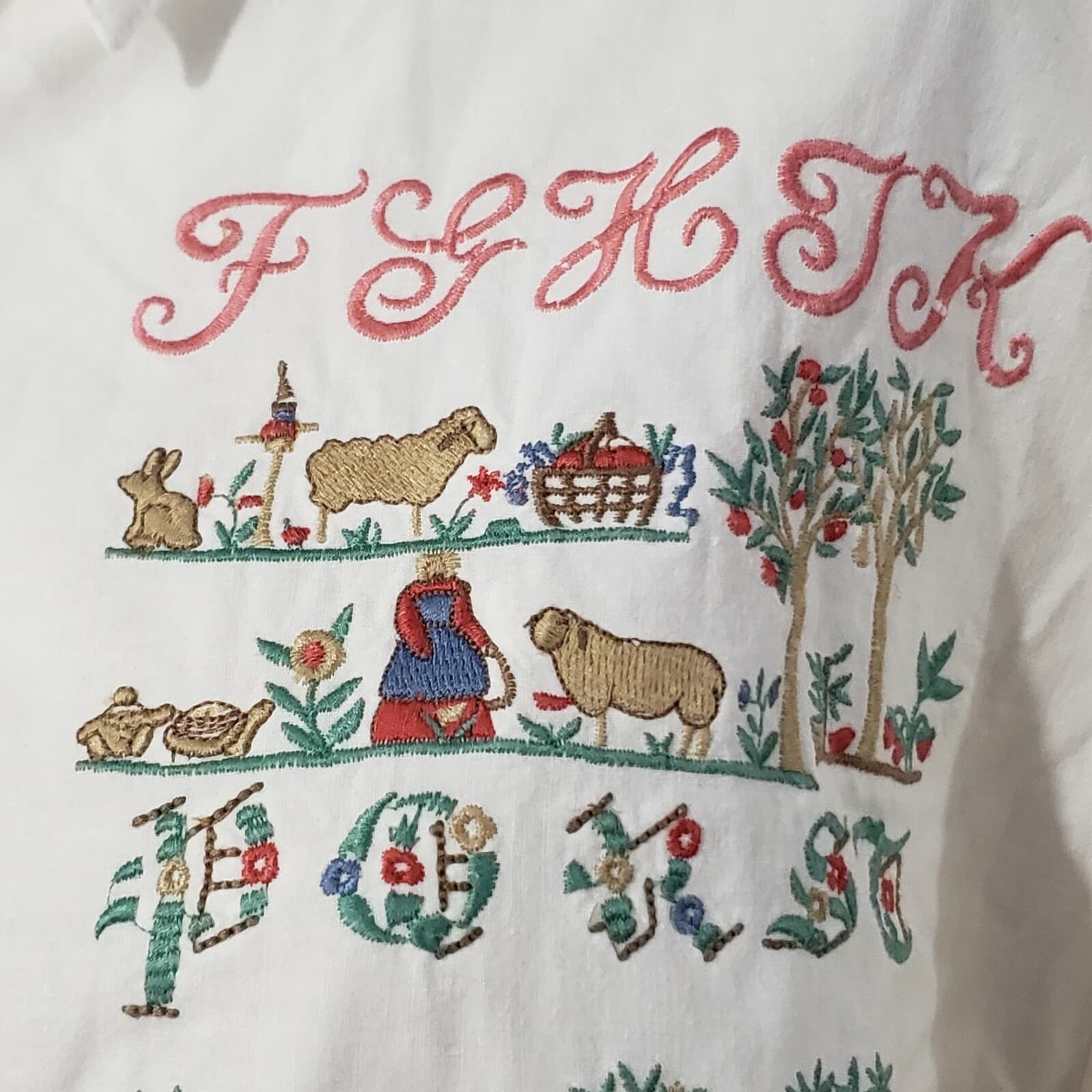 Vtg White Cotton Embroidered Country Style Top Shirt Short Sleeve  M 6