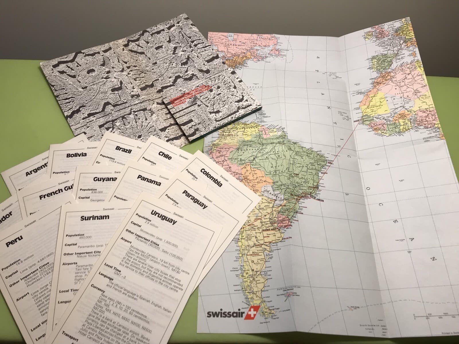 VINTAGE SWISSAIR AIRLINES BIG LOT ROUTE MAP TRAVEL BROCHURE ADVERTISING FLIGHTS 4