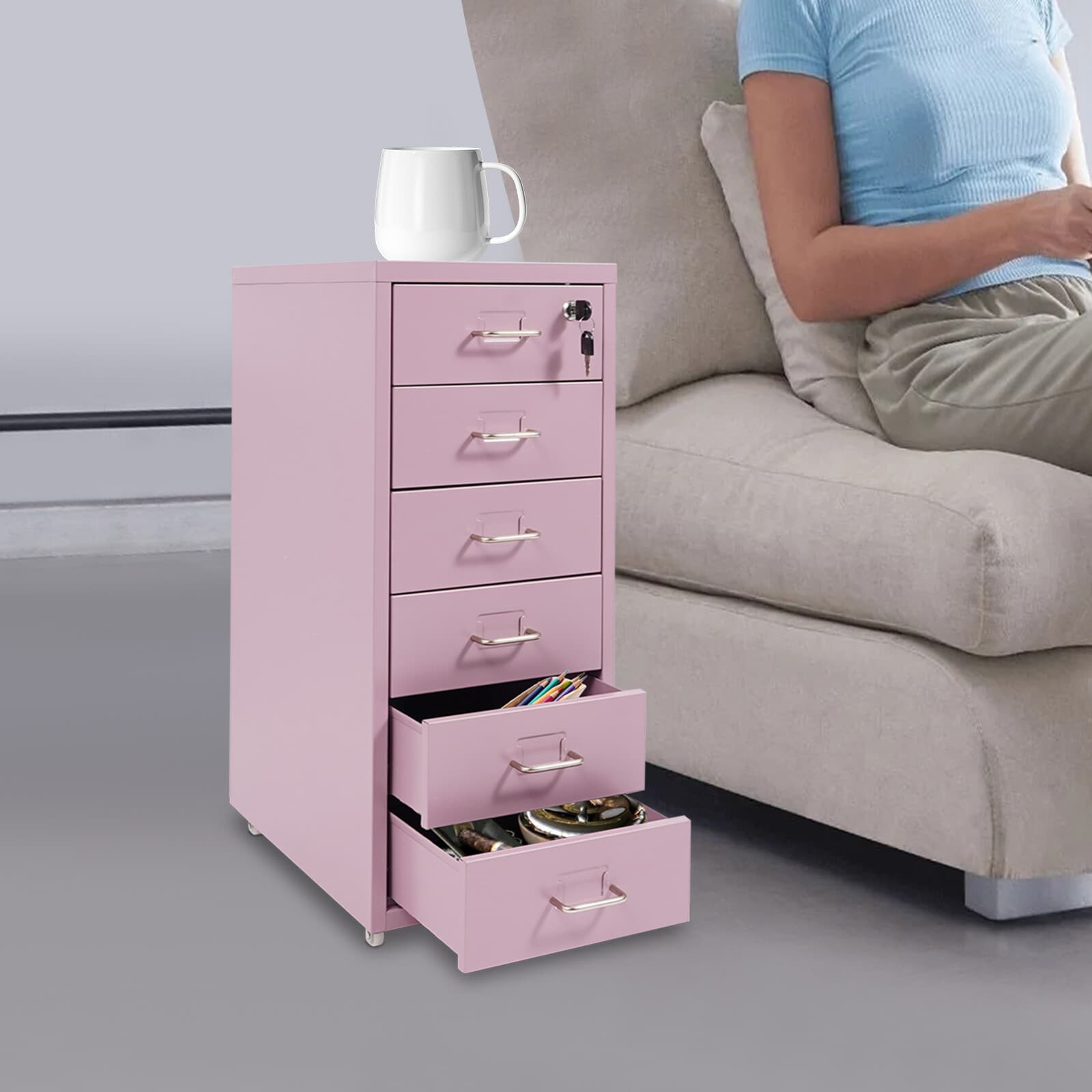 Vertical File Cabinet Metal File Cabinet with Lock Modern Filing Cabinet 6 Tiers 2