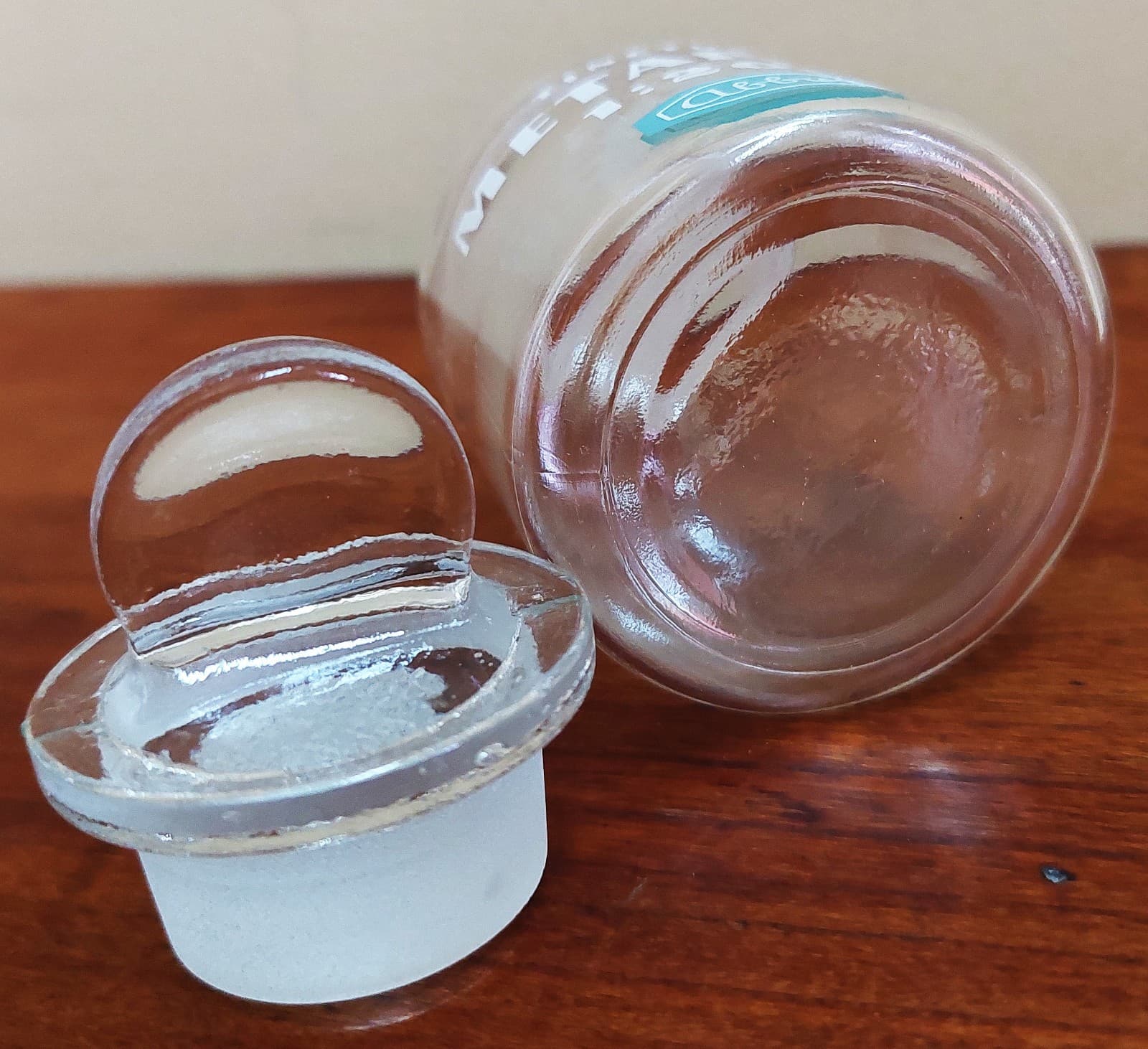 Vtg 4" Abbott Labs Tincture Metaphen 1:200 Glass Jar, lid, ground glass for seal 3