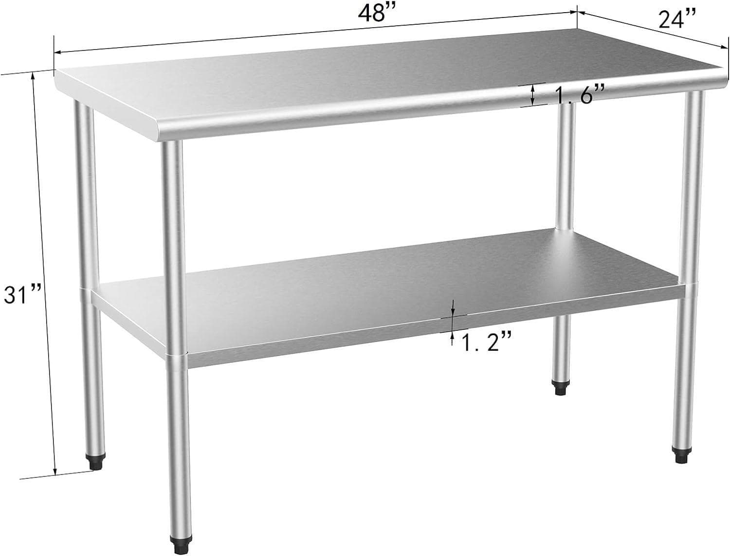 48'' x 24'' Stainless Steel Prep & Work Table with Adjustable UnderShelf Kitchen 3