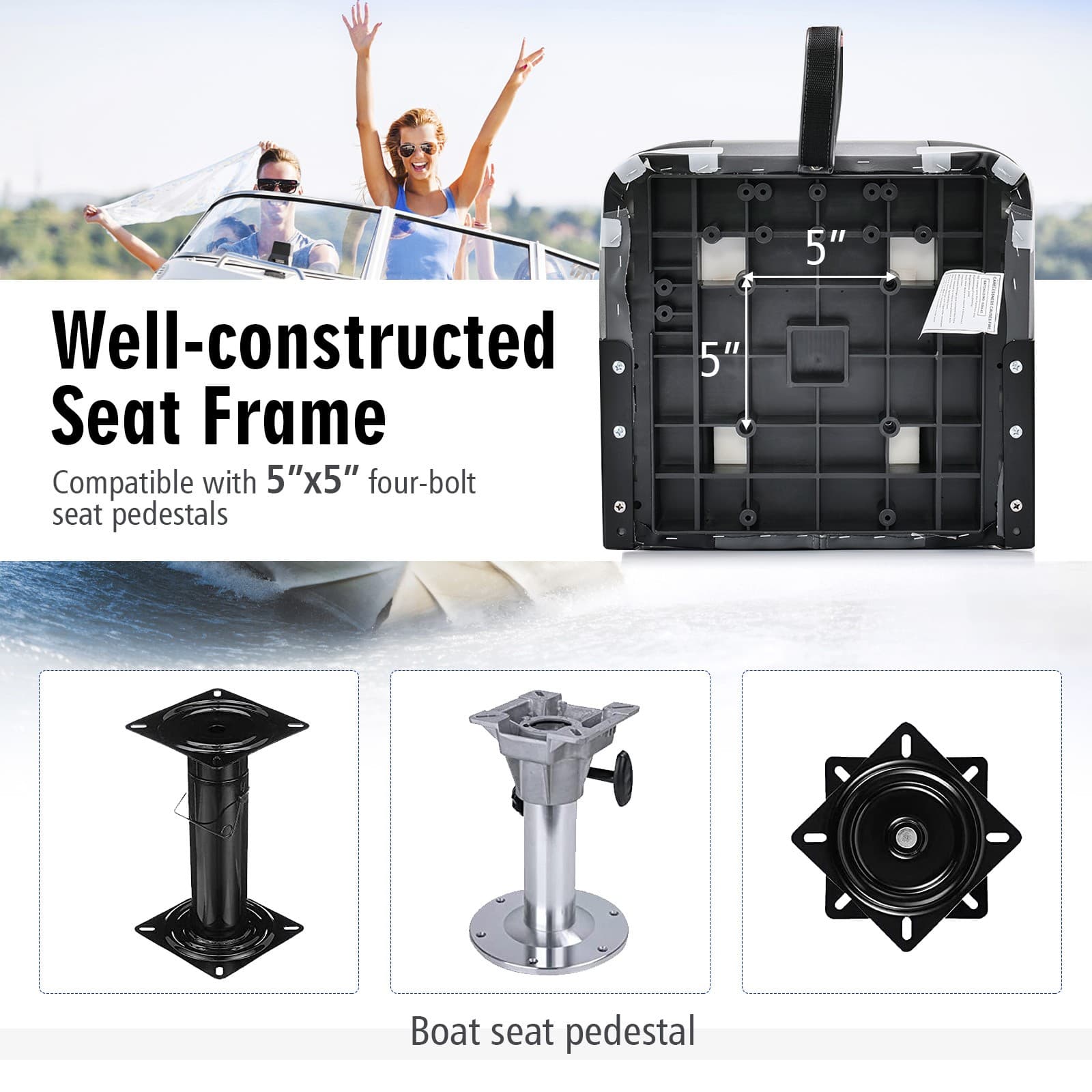 Set of 2 Folding Boat Seats Faux Leather Low Back Captain Chairs w/ Metal Hinges 6