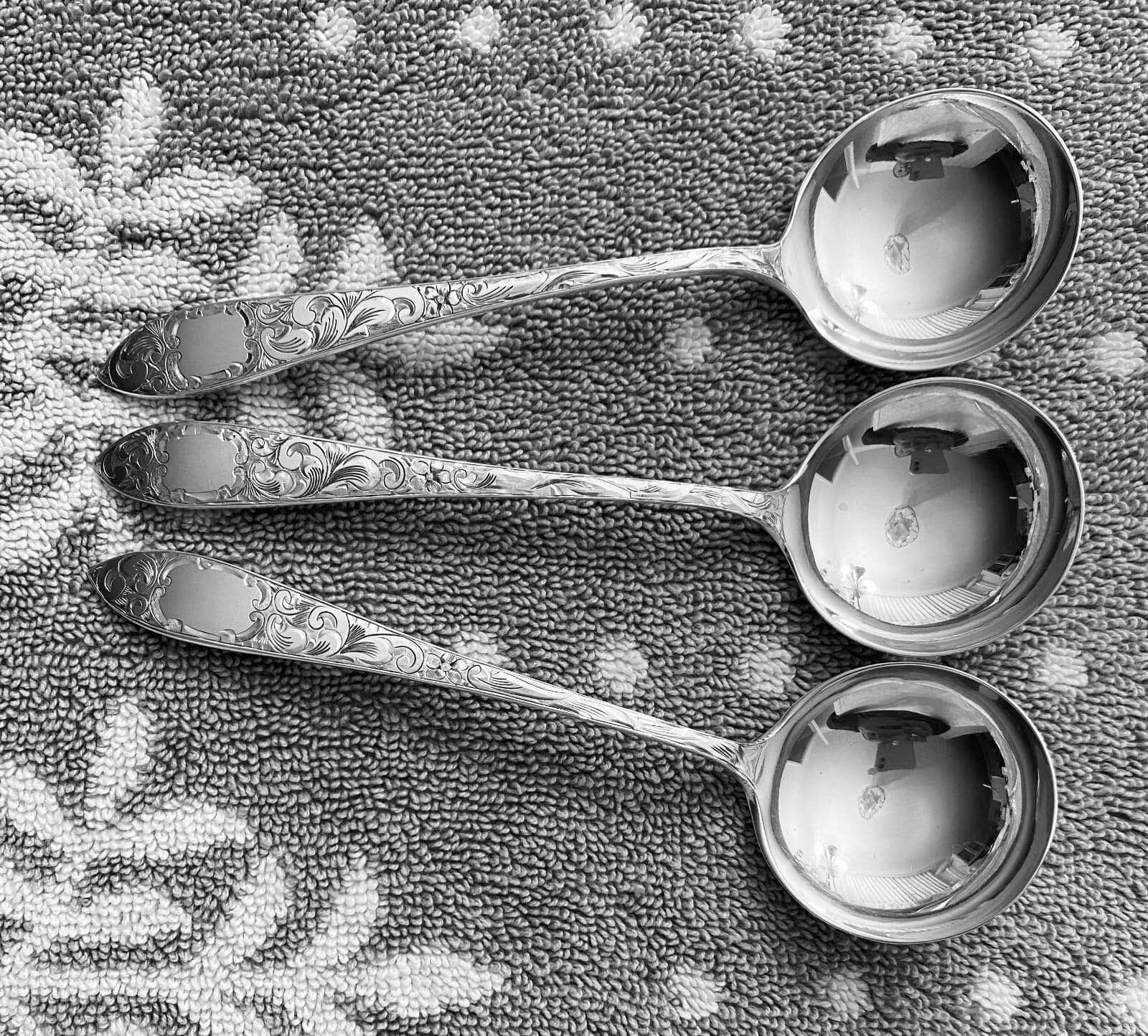 Vintage & Rare SCHOFIELD Lorraine Round Bowl Soup Spoons, Set of 3, 6 1/8” 3
