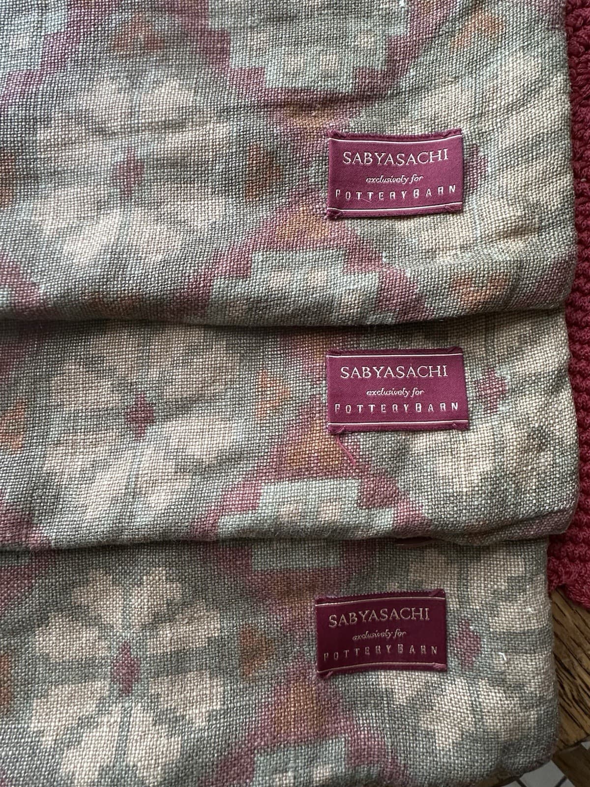 Sabyasachi Pottery Barn Linen 20” Euro Patola Pillow Cover Rustic Farmhouse 3PC 3