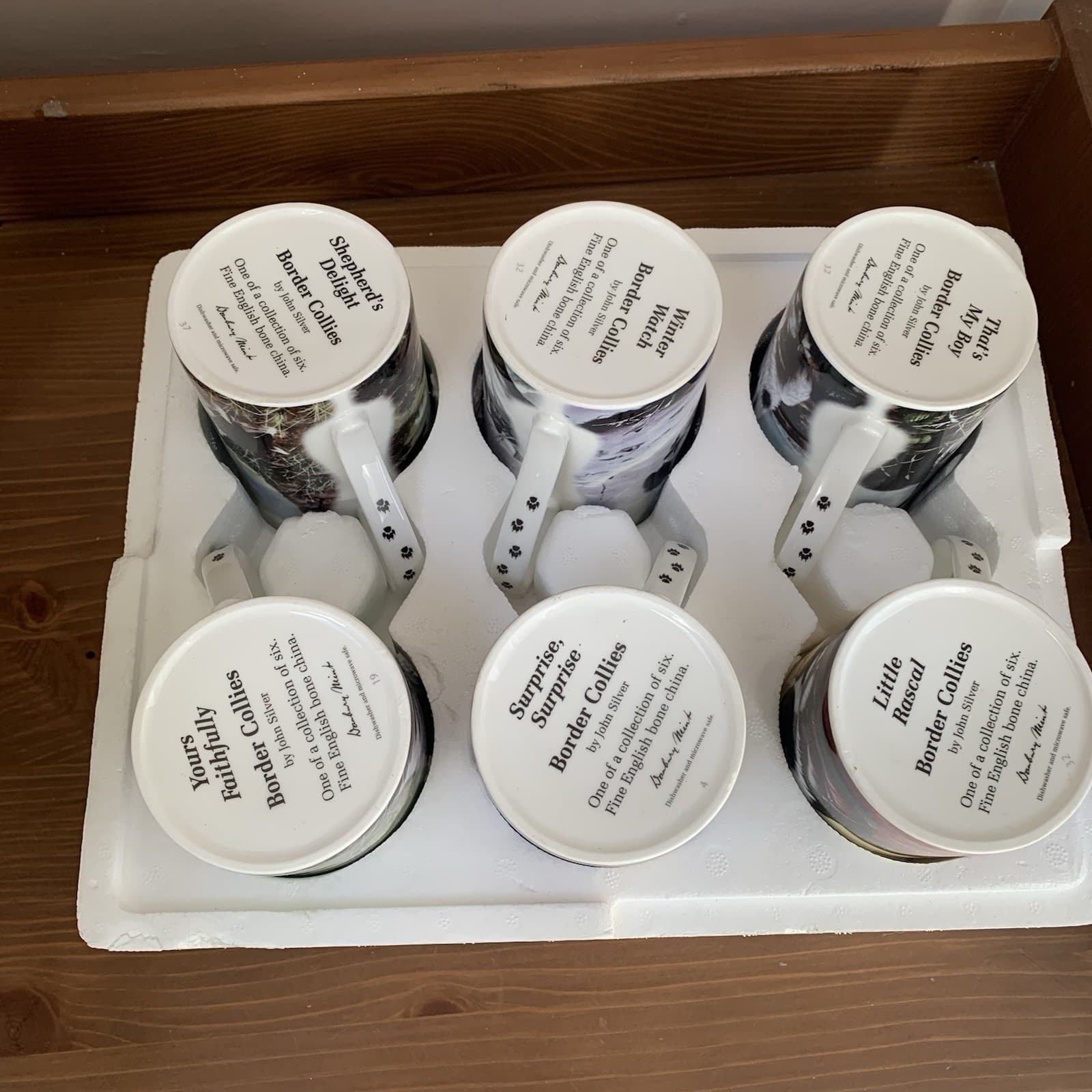 Danbury Mint Mugs x 6 Border Collies Dogs Bone China John Silver NEW 2