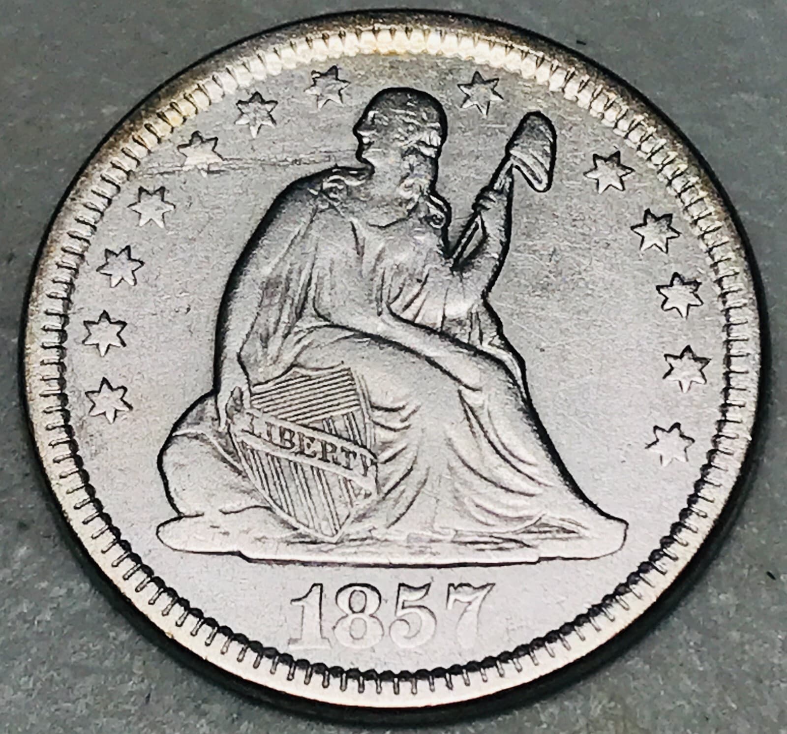 1857 Seated Liberty Quarter 25C Ungraded 90% Silver US Coin CC25530 6