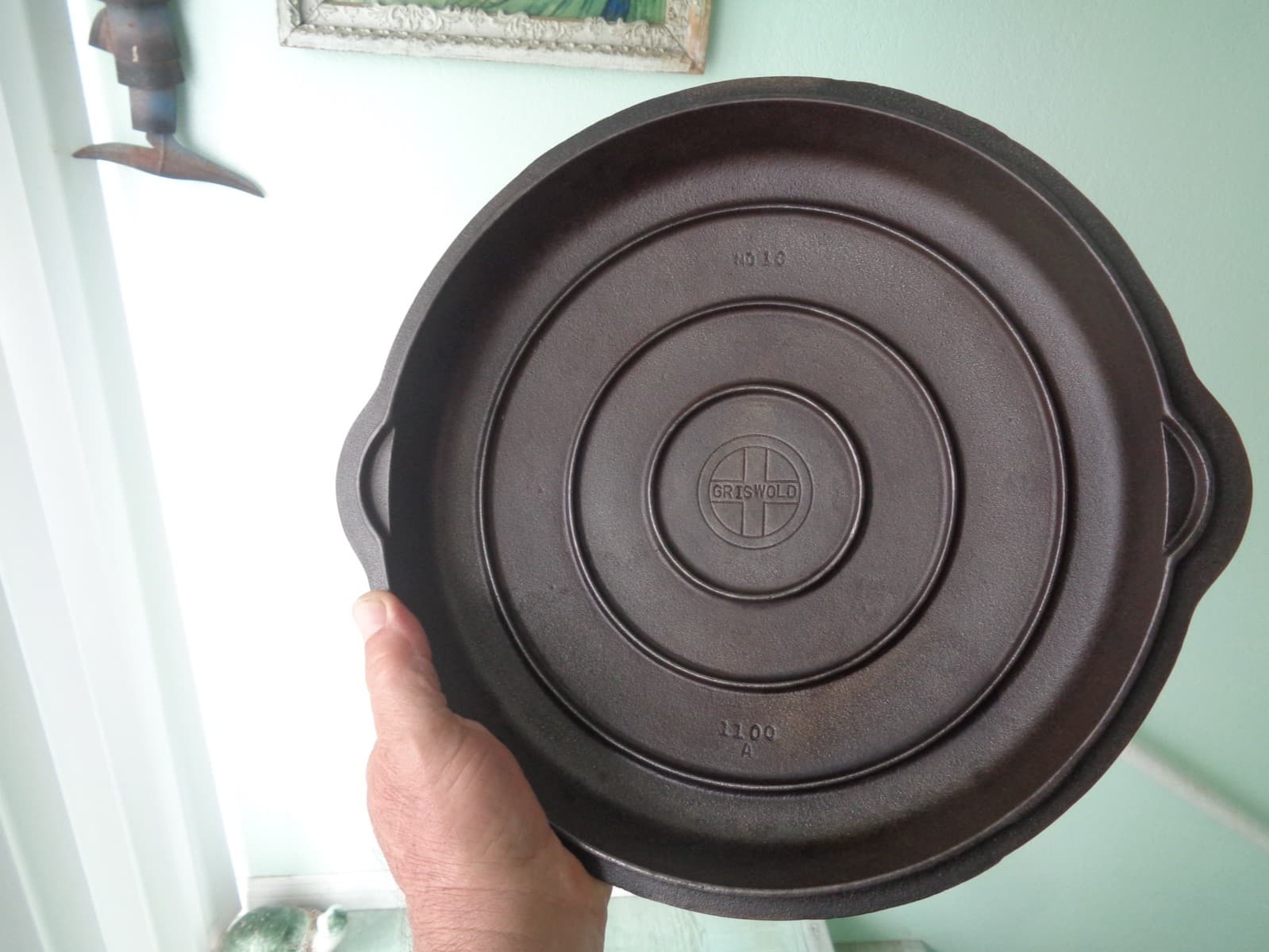 Griswold Cast Iron Skillet No. 10 Large Logo Block Letters & High Dome Lid 1100A 6