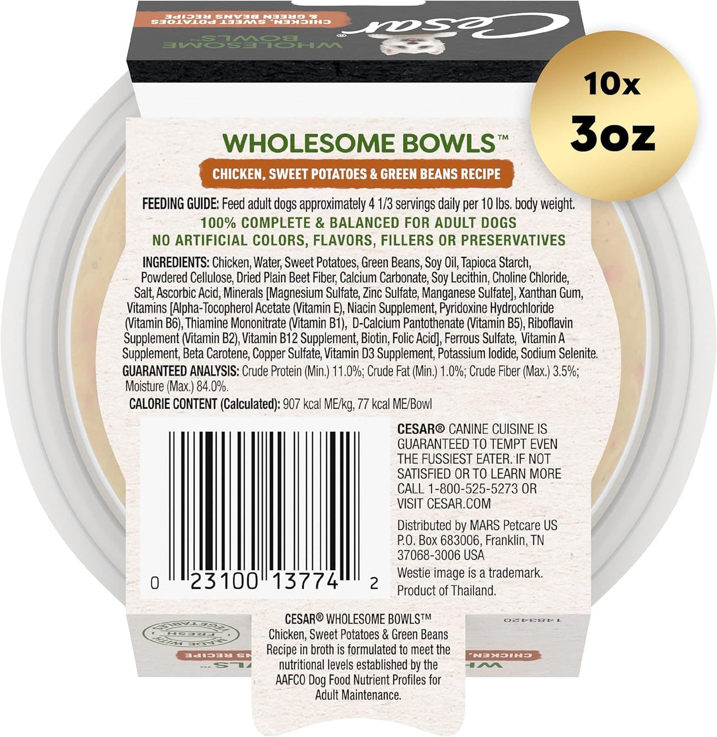 CESAR WHOLESOME BOWLS Wet Dog Food Chicken Sweet Potato & Green Bean Pack of 10 3