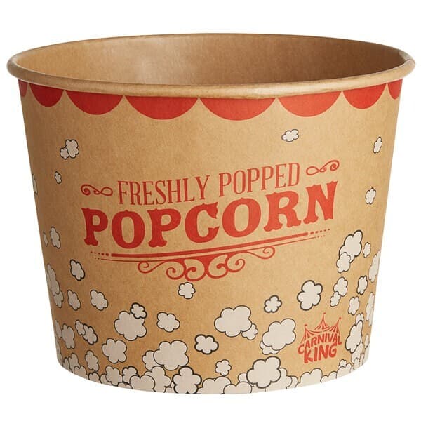 (150-Pack) 85 oz. Round Paper Movie Theatre Concession Popcorn Bucket 3