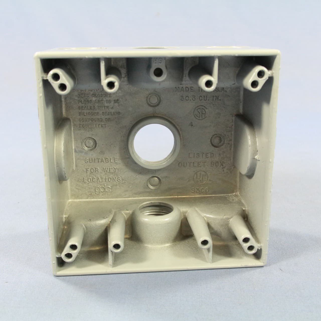 PS Gray Die-Cast Aluminum Weatherproof 2-Gang Outlet Box 3-Hole 3/4" WPB332 3