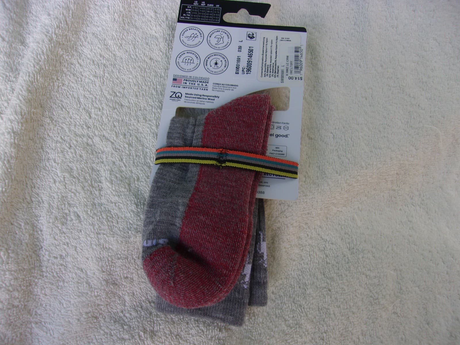 NWT Smartwool Kids' Hike crew socks, M (12-2.5), or L (3-6), wool blend, gray 4