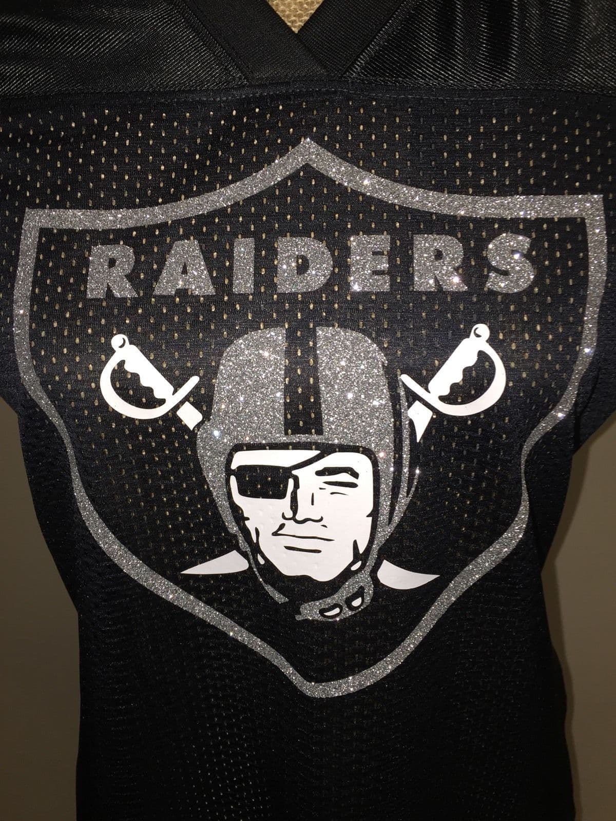 Las Vegas Raiders Women's Glitter Football Jerseys Black and Silver 3
