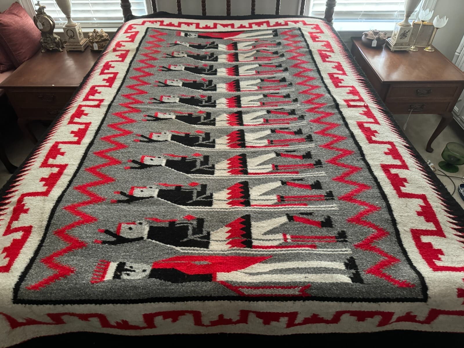 54x77" Vintage Hand-Woven Wool Navajo-Style Yei Rug Made in New Mexico c. 1970s 3