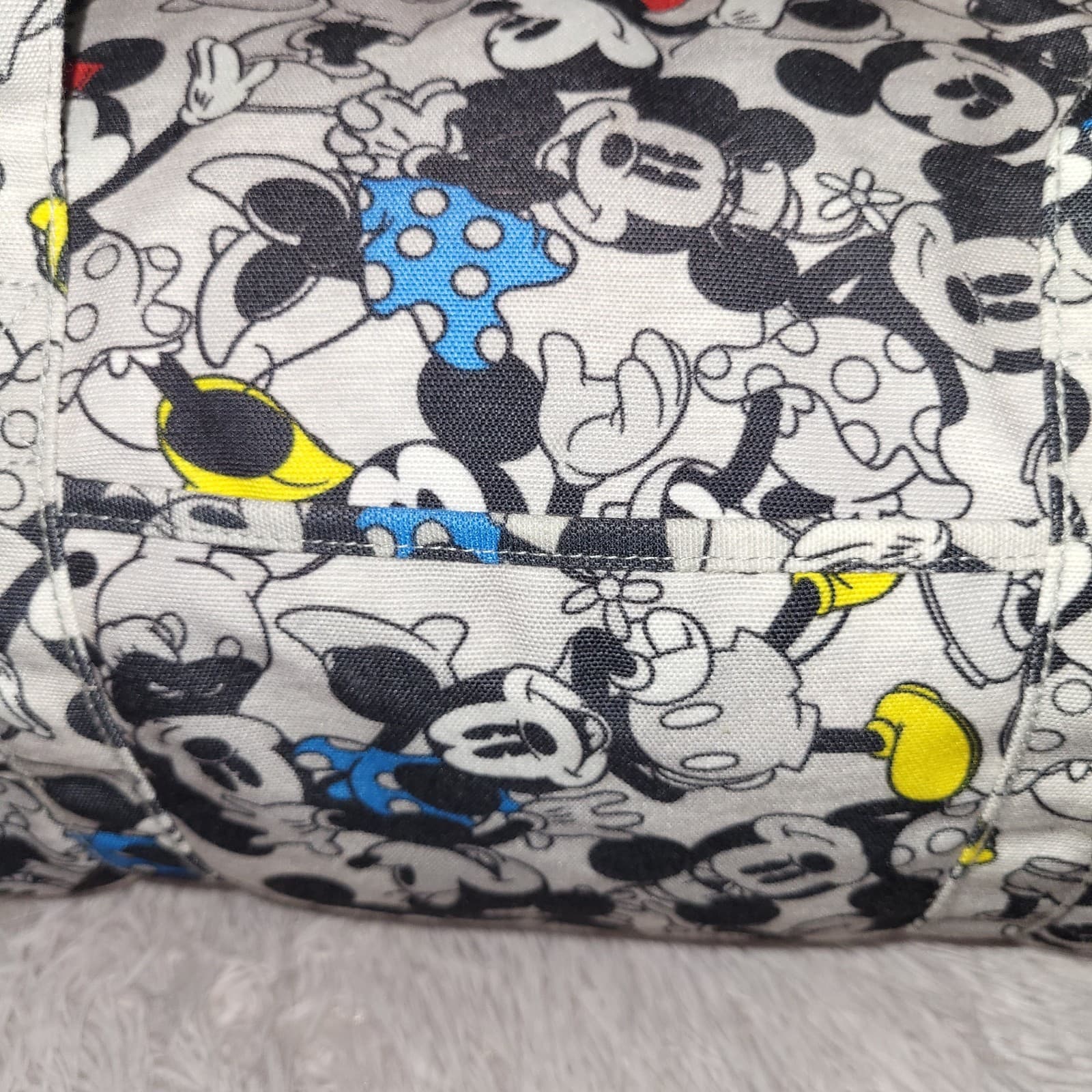 Disney  Mickey & Minnie Gray Canvas Tote Duffle Gym Travel Bag Super Cute! 2