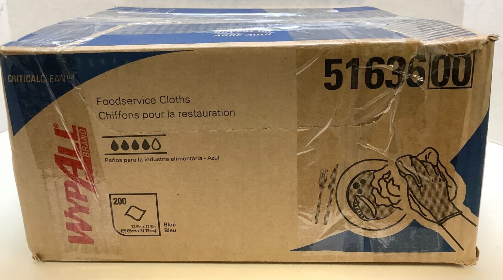 WypAll (51636) CriticalClean Fabric Food Service Cloths 23.5" x 12.5" Blue 200ct 5