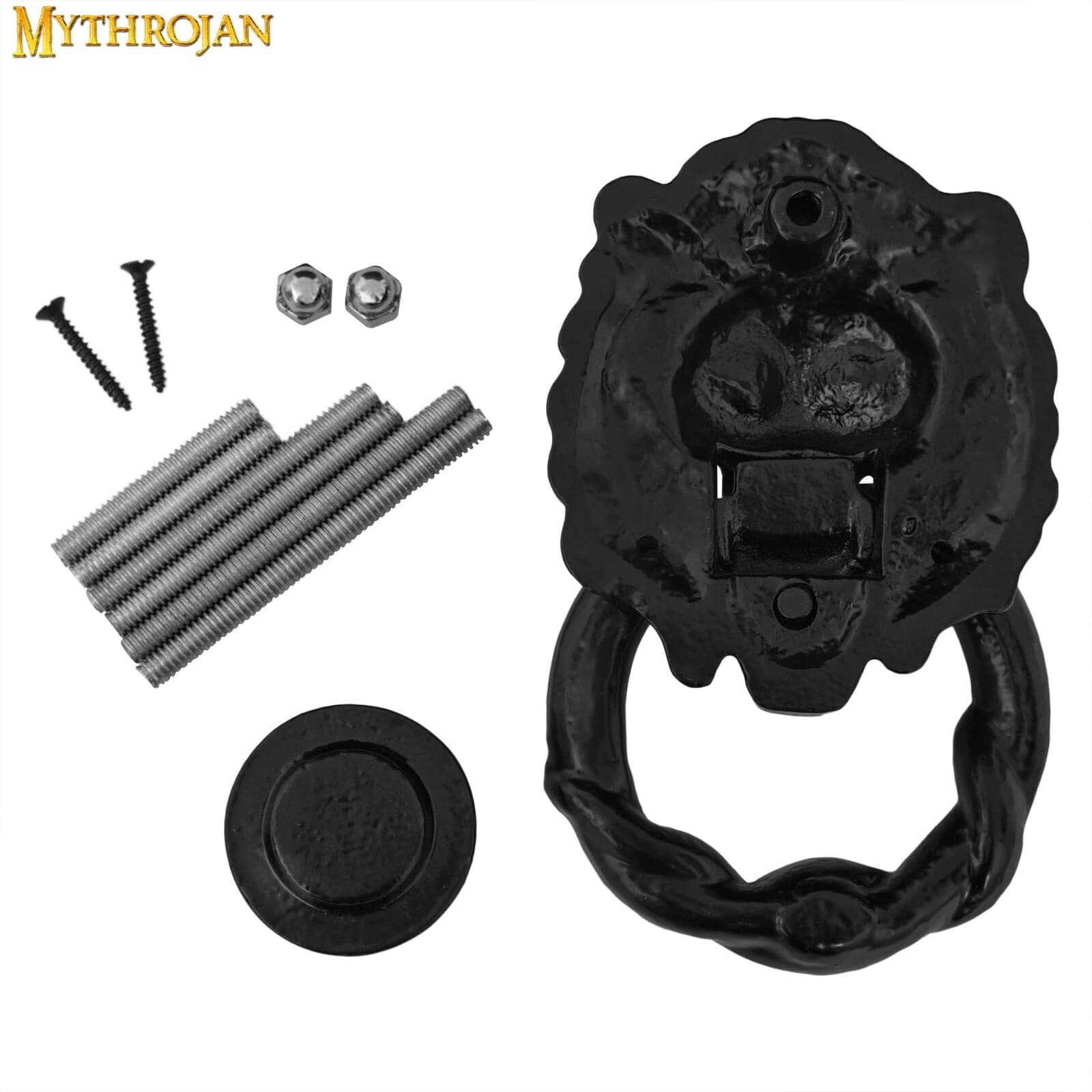 Lion Door Knocker Hook CastIron Rustic Home Entrance Decoration Round Ring Black 5