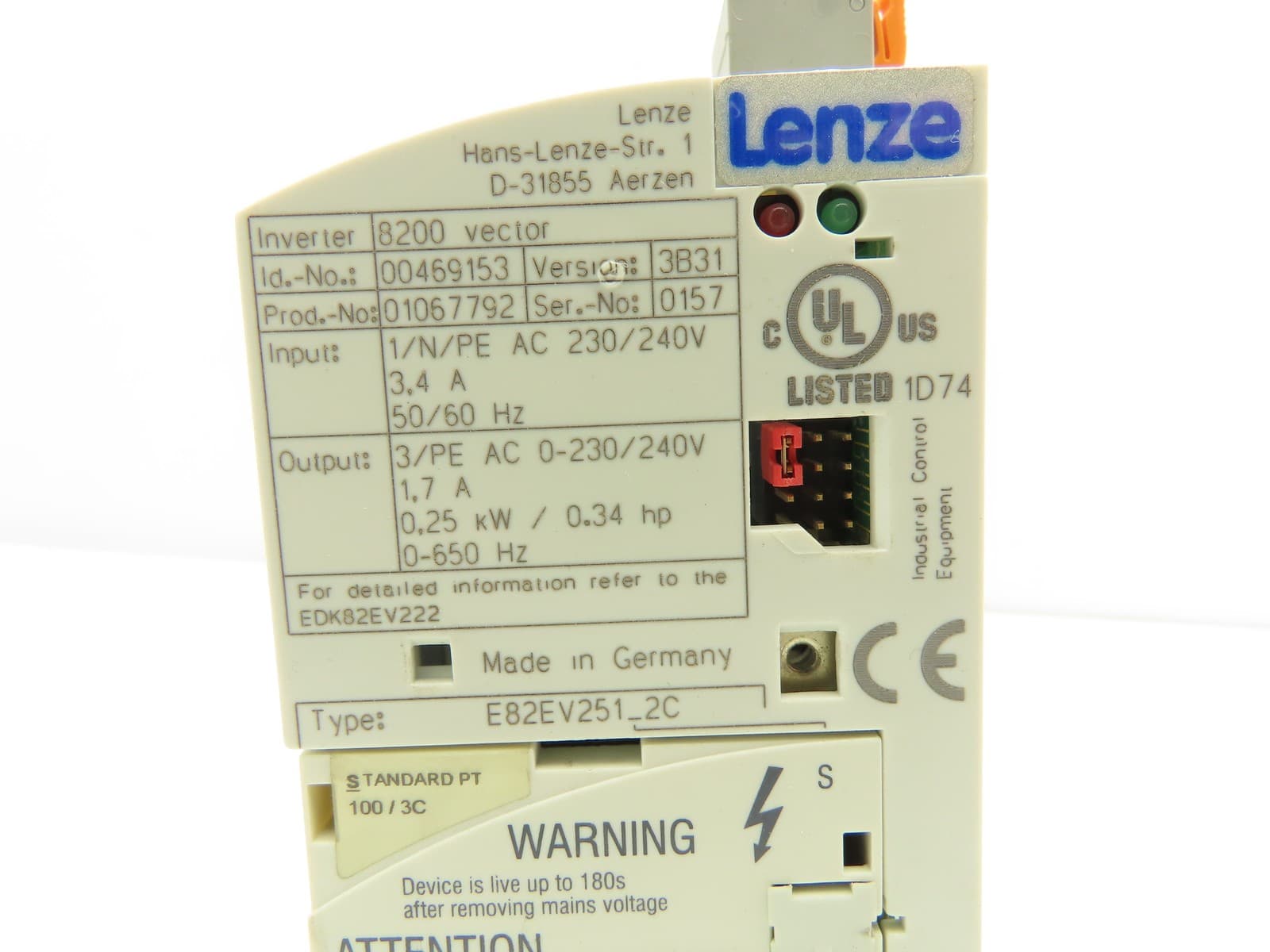 Lenze E82EV251_2C AC Drive Frequency Inverter VFD .25kW/.34Hp 230V 3PH 2
