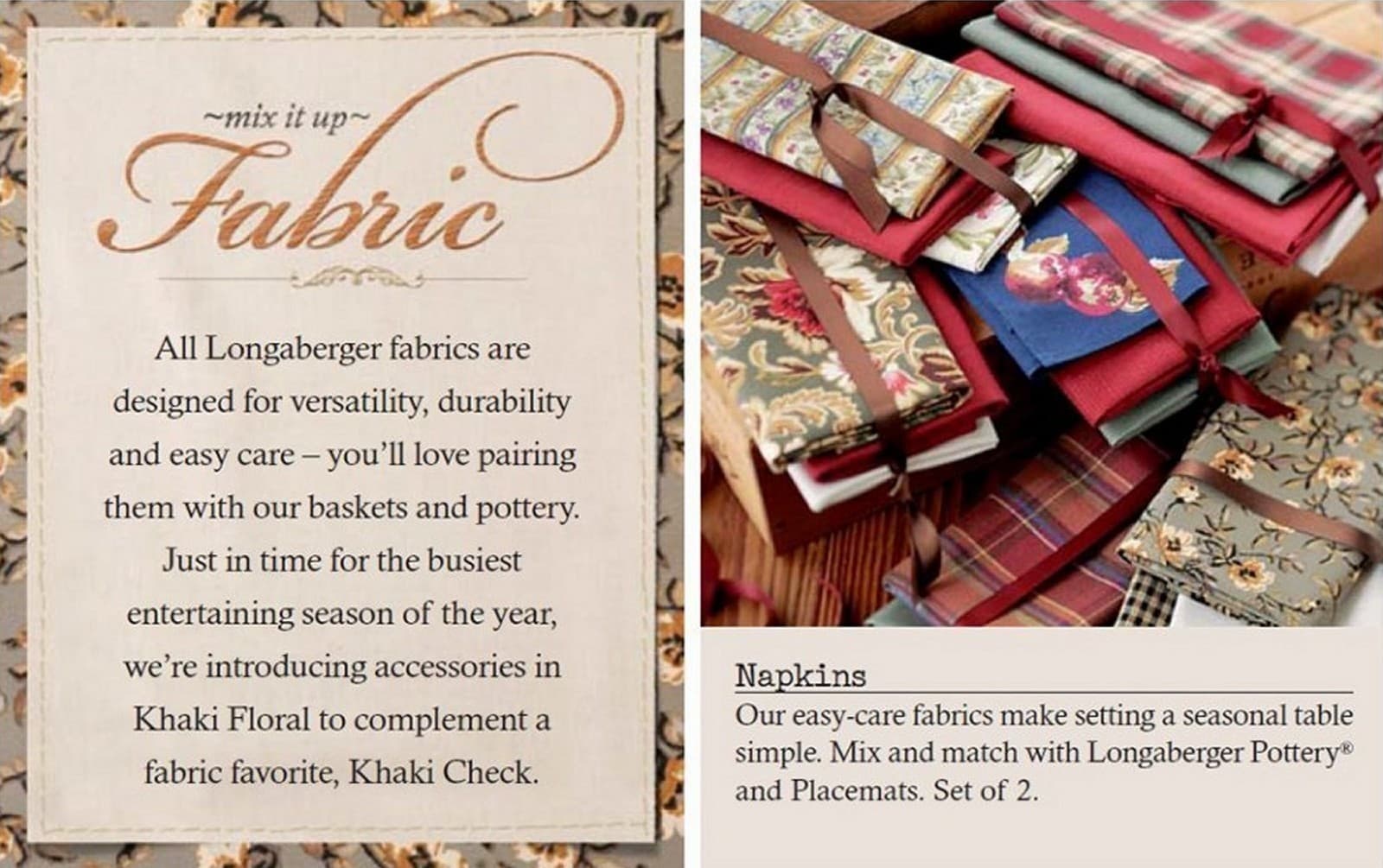 Longaberger Botanical Fields NAPKINS (Pair)... RARE ~ New FREE SHIPPING! 4