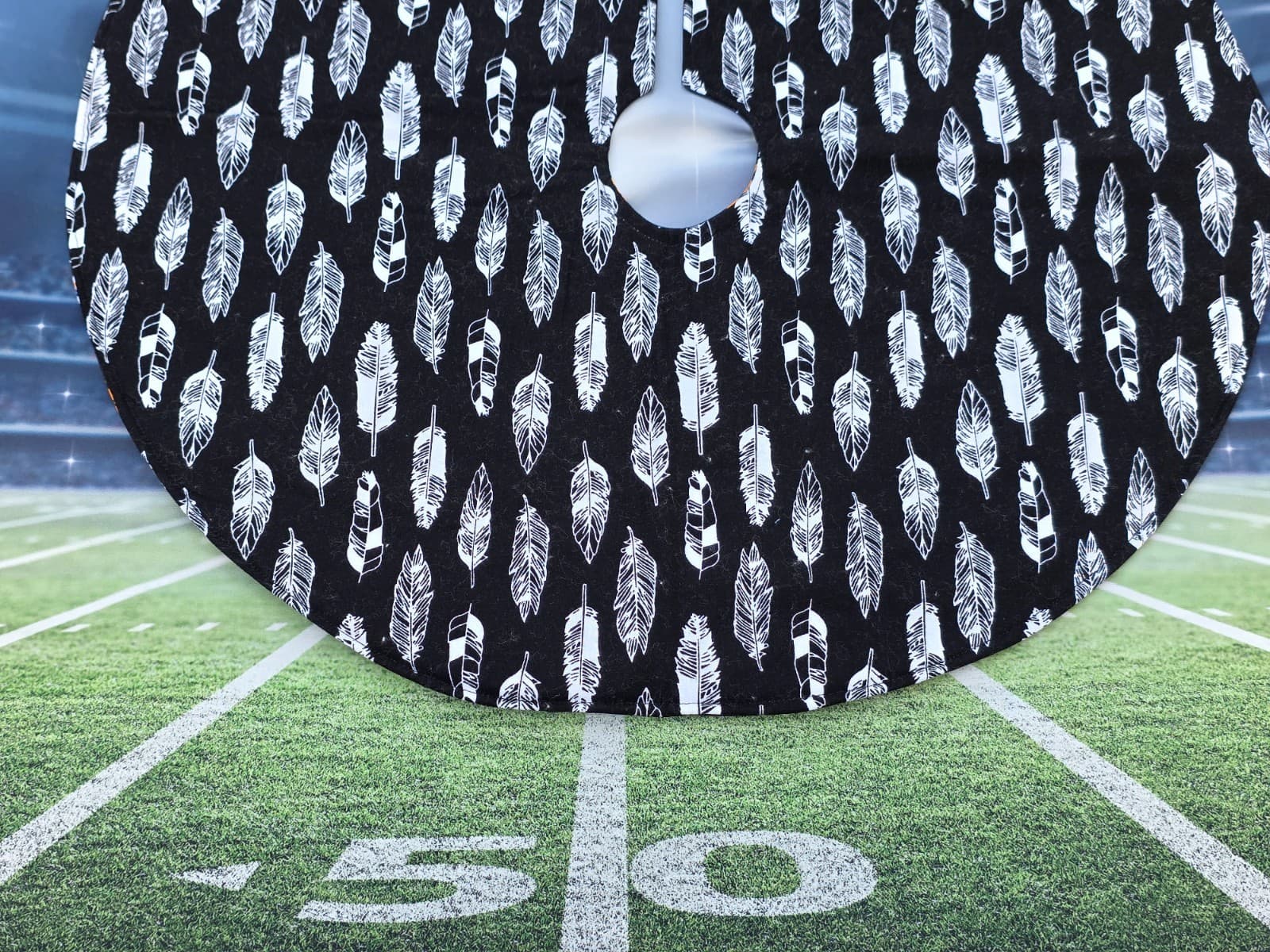 Handmade Mini 19" Christmas tree skirt NFL FOOTBALL Pittsburgh Steelers Feathers 4