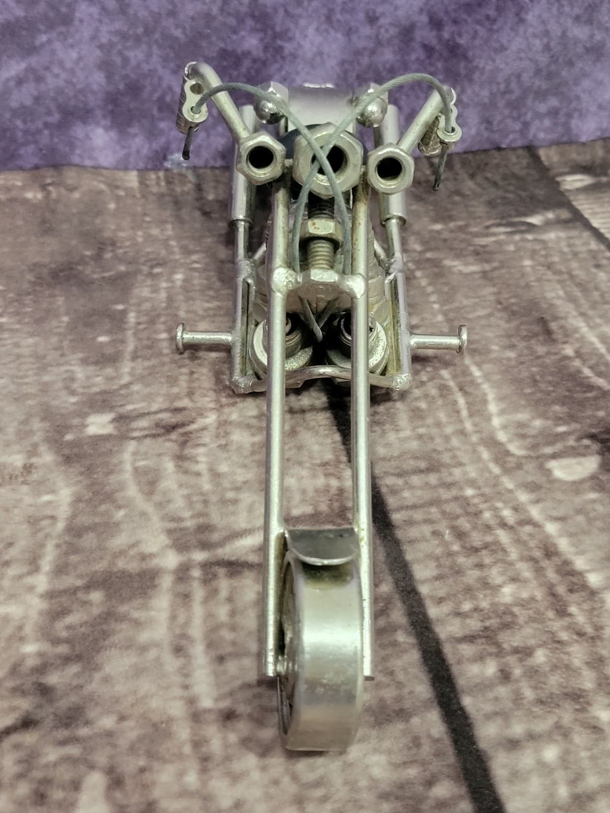 Handmade Chopper Motorcycle Scrape Metal Using Nuts Bolts Bearings Sparkplugs 4