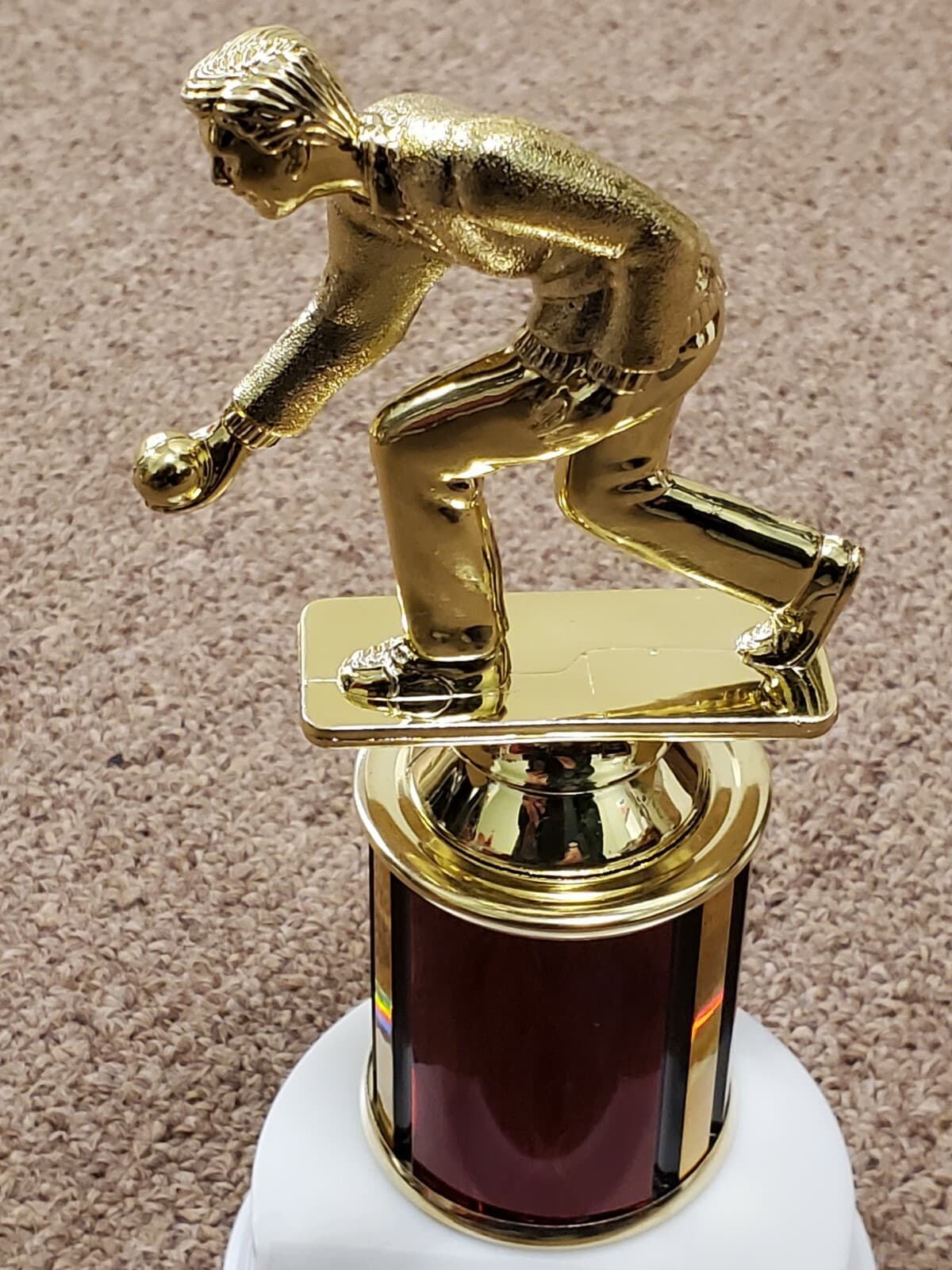 male Bocce ball trophy, award, faux marble base, with engraving, ~ 7.5" High 2