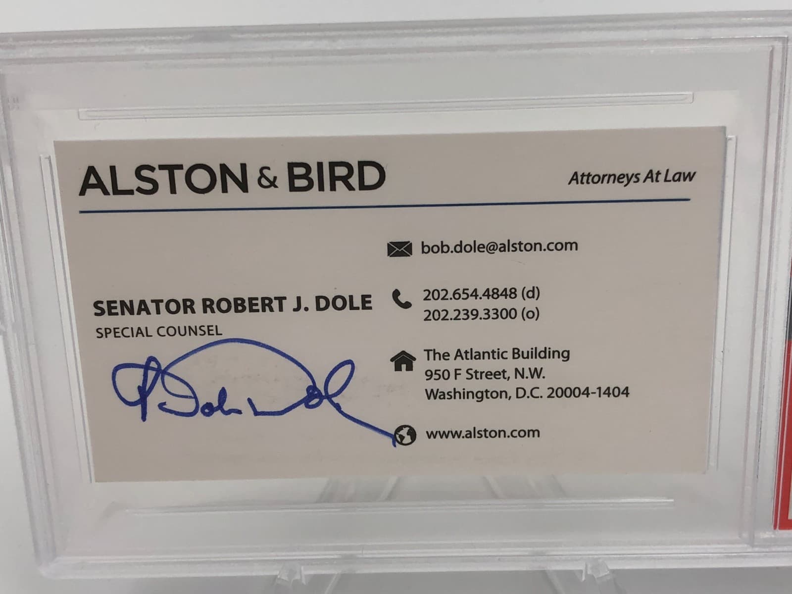 Senator ROBERT DOLE PSA AUTO Authentic Signed BUSINESS Card ALSTON & BIRD KANSAS 6