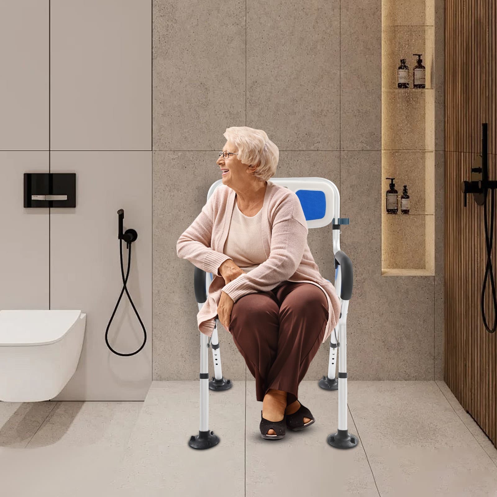 U-Shape Seat Foldable Shower Chair Heavy Duty Adjustable Height Chair Home USA 3