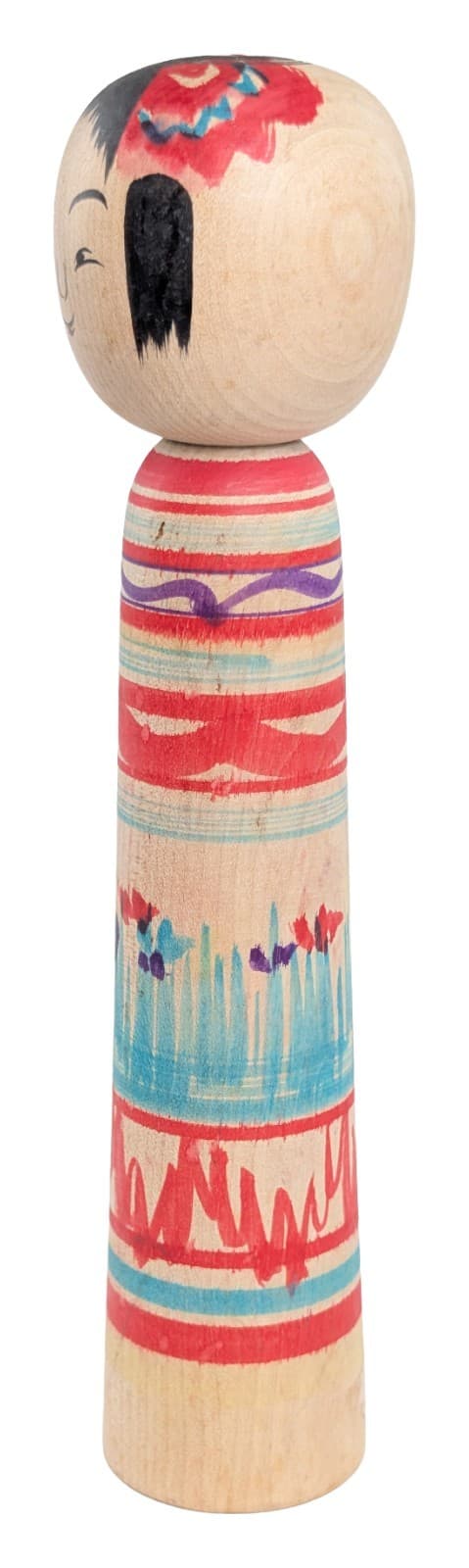 Traditional Japanese Kokeshi Doll 19cm Jinnohara Kazunori Floral & Striped Craft 3