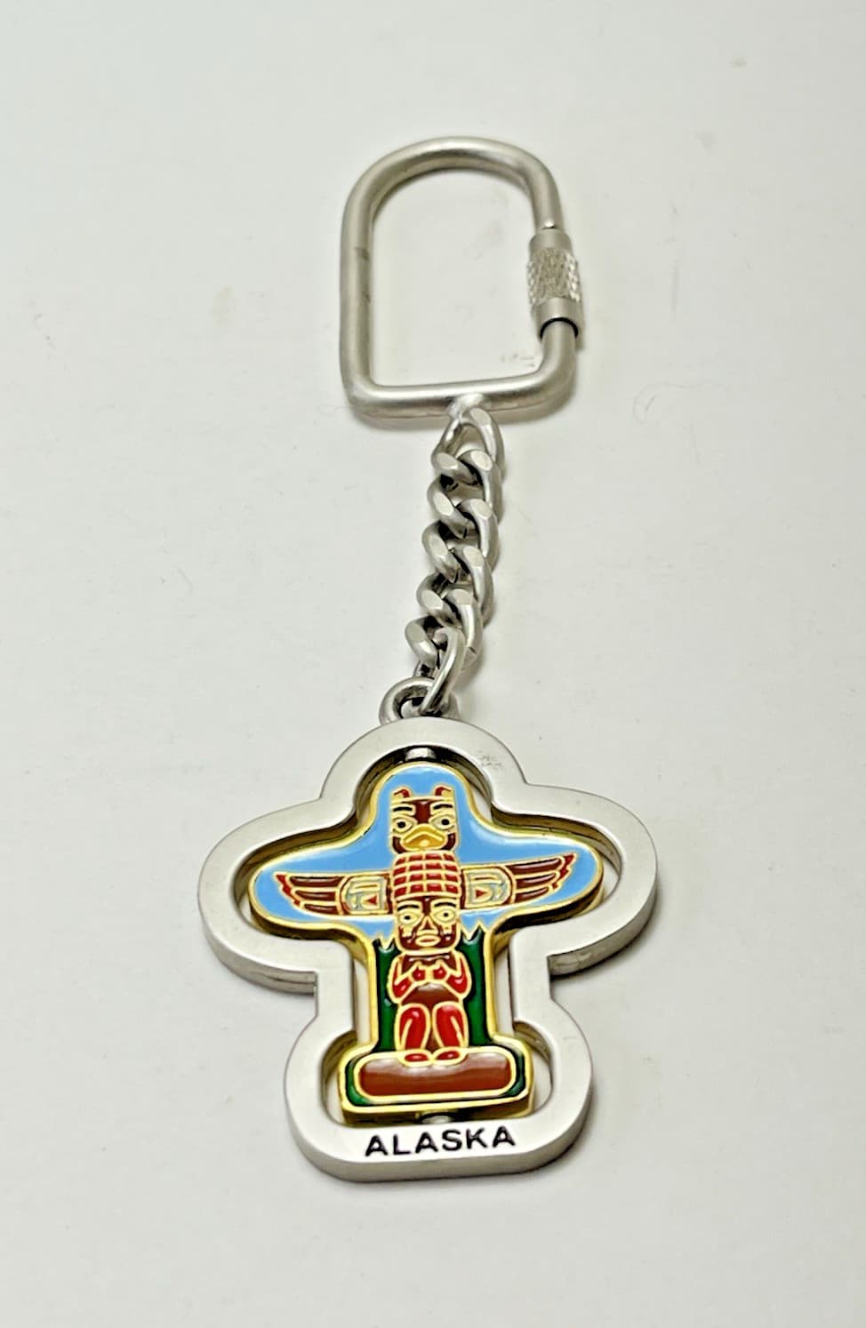 Alaska Souvenir Spinning Keychain Native Totem Pole Art Travel Key Ring Vintage