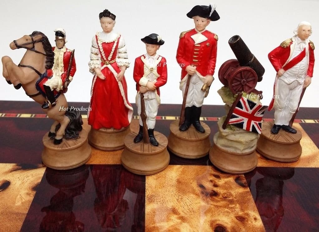 US Revolutionary War Chess Set W 18" Cherry Color Board American Revolution 5