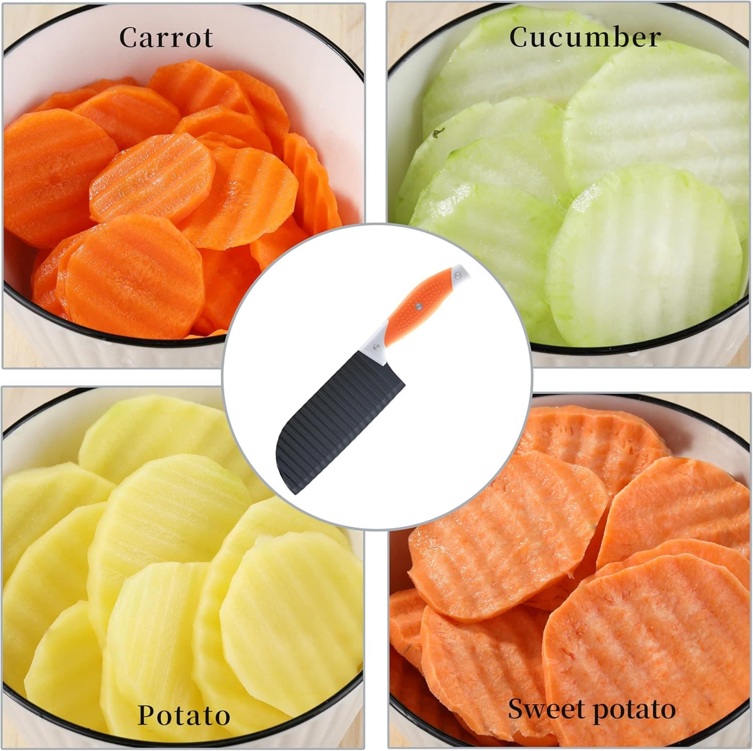 Crinkle Cutter for Veggies, Crinkle Cut Knife for French Fry, Vegetable, Potato, 4