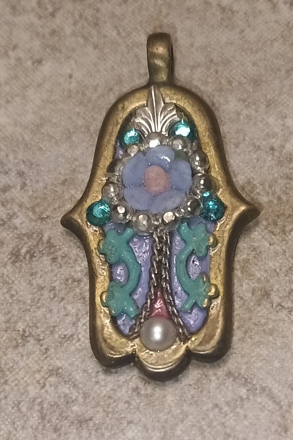 Hamsa Hand Made Pendant Israel Amulet Protection Judaism Judaica Blue Floral Mix 2