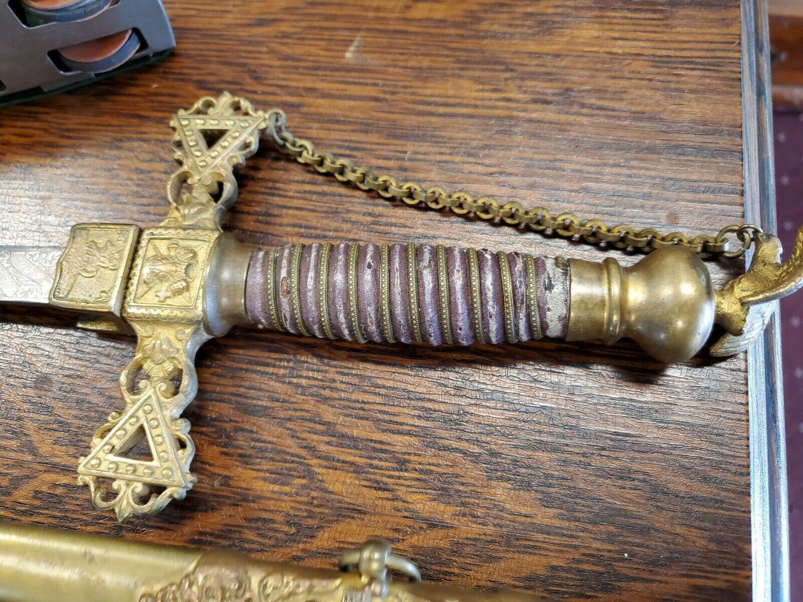 Antique Dress Sword Fraterna Knights of the Golden Eagle Gold Inlay Fancy Etched 2