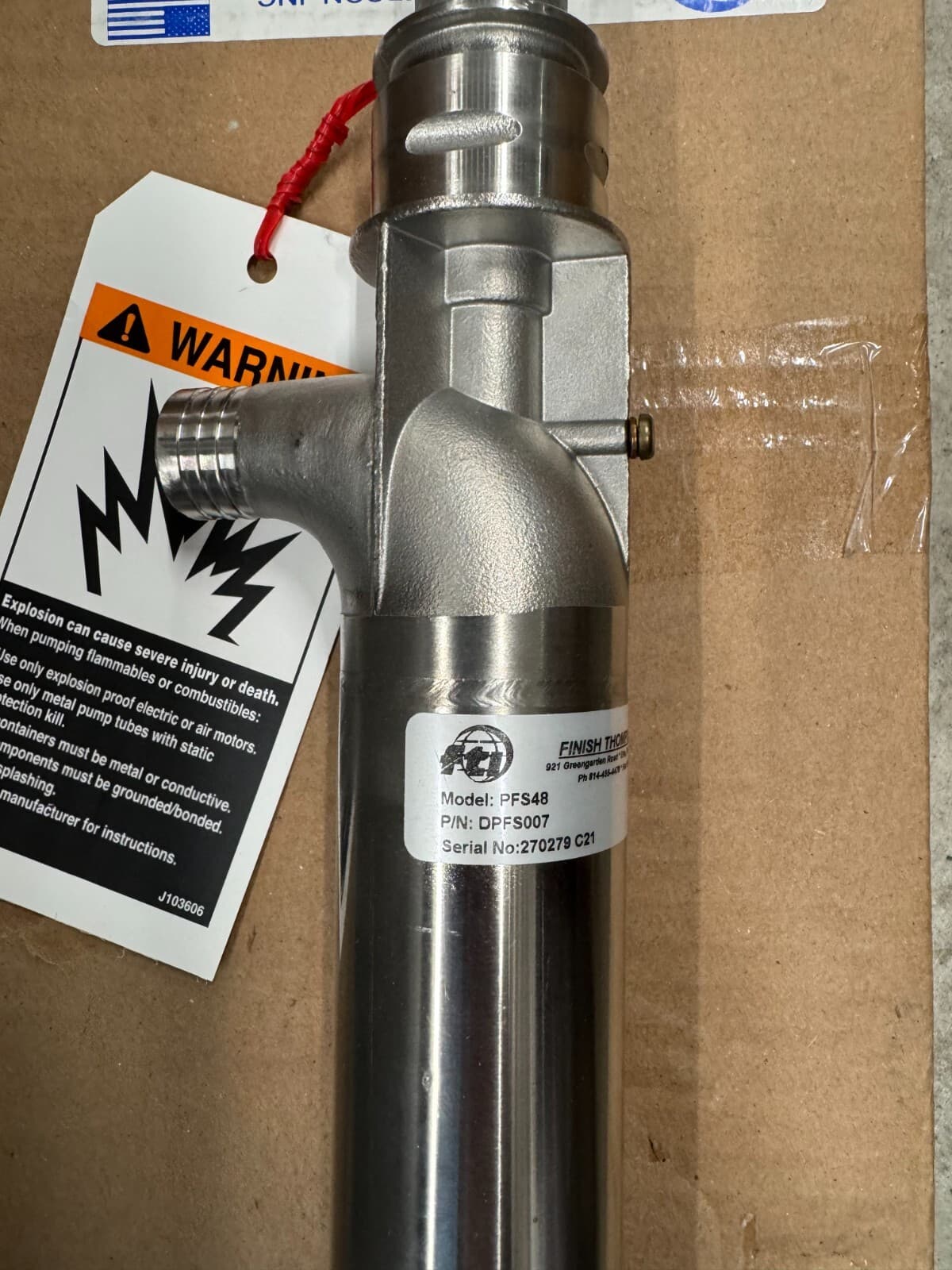 Finish Thompson DPFS007 PFS-48 Stainless Steel Drum Pump, 48", New