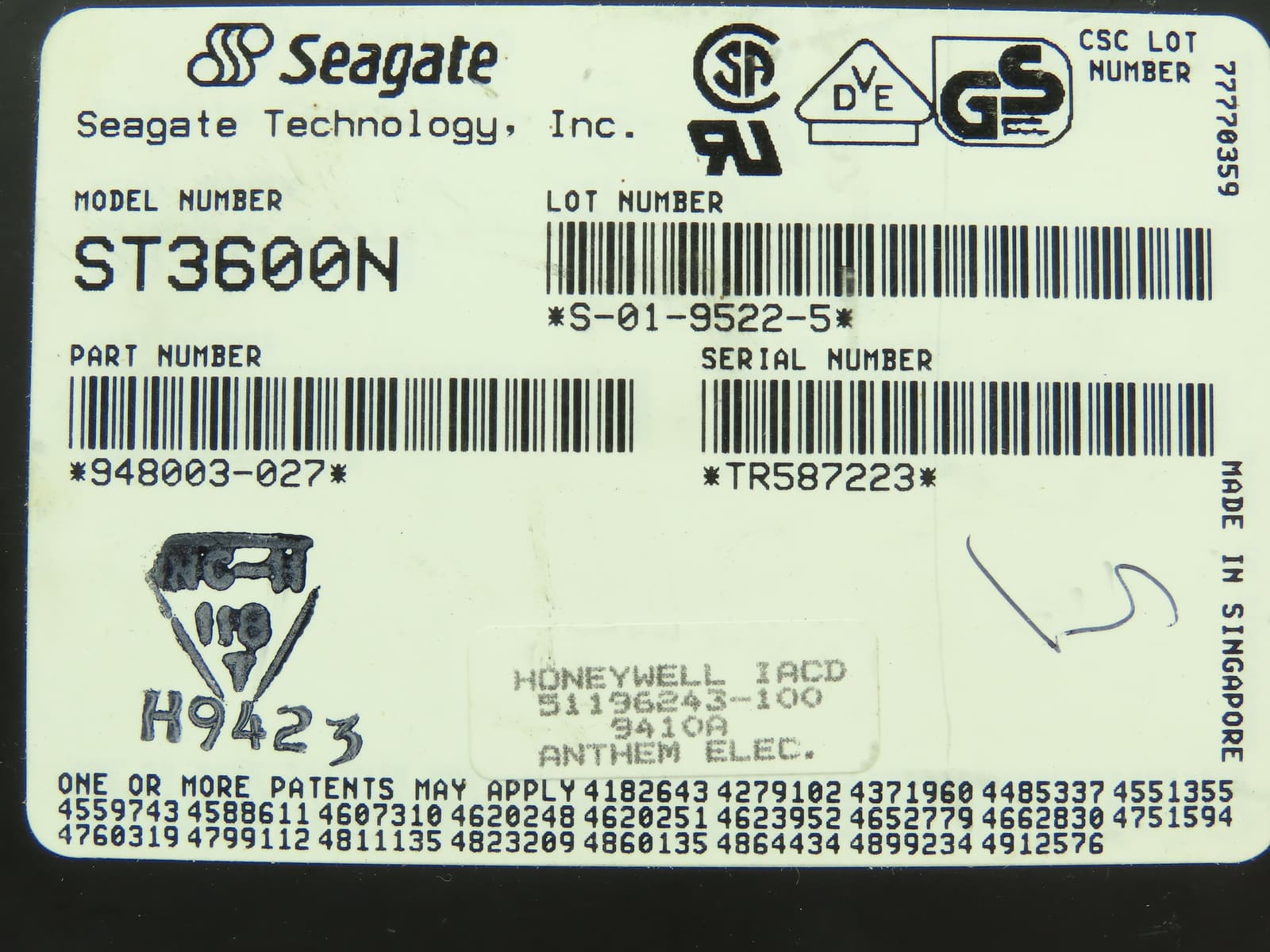 Honeywell ST3600N Seagate Redundant Drive Controller Board SCSI Hard Drive Servo 2