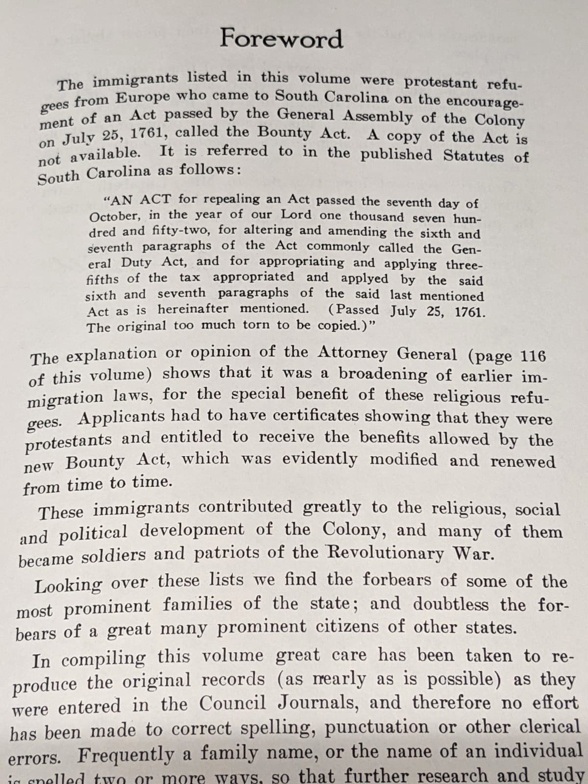 Original Lists Protestant Immigrants To South Carolina 1763-1773 Bounty Act 4