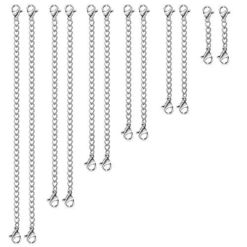 12 PCS Necklace Extenders - Stainless Steel Necklace 1" 2" 3" 4" 5" 6" Silver