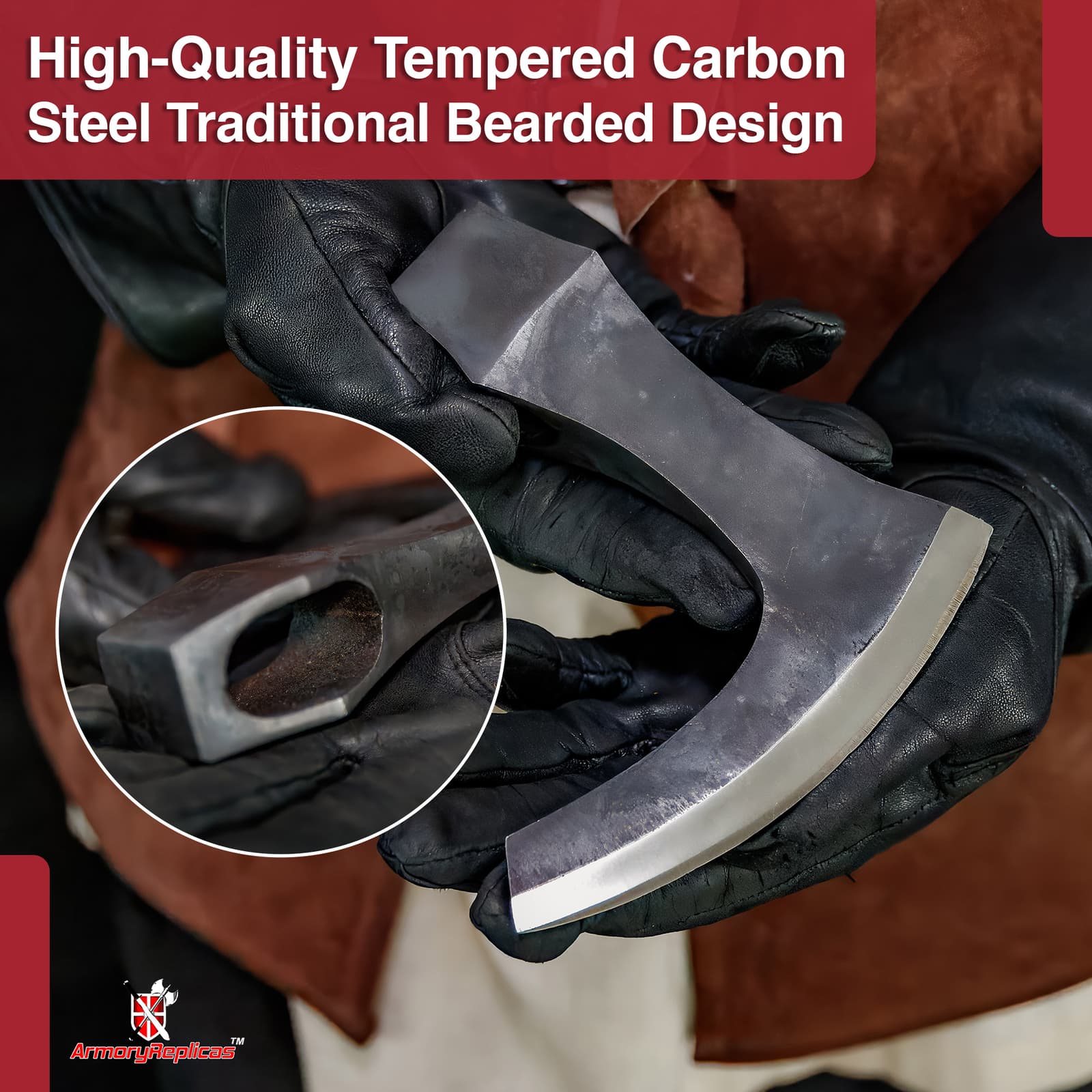 Tempered Carbon Steel Axe Head Historical Replica Design  for Collector Use 4