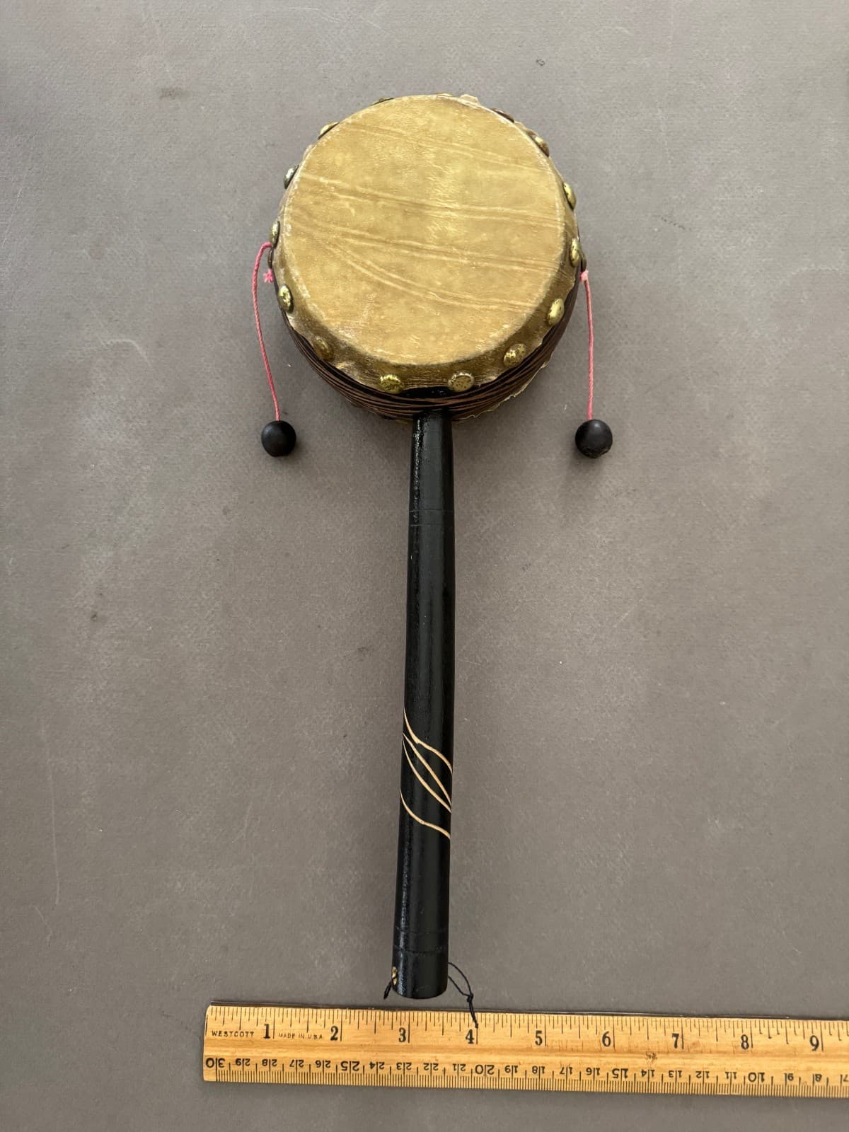 JAPANESE DEN DEN DAIKO SPINNING PERCUSSION PELLET DRUM HAND CARVED WOOD VTG