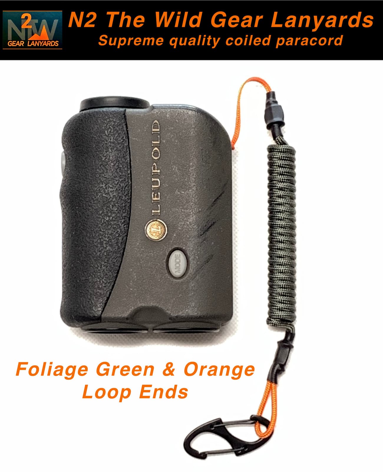 N2 The Wild Gear Lanyards Foliage Green & Orange Bino Harness Rangefinder Tether