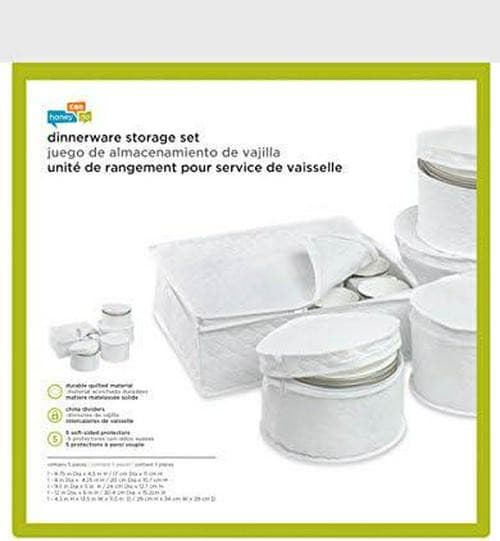 5-Piece Dinnerware Storage Set with Zipper Cushioned Quilted White NEW 4