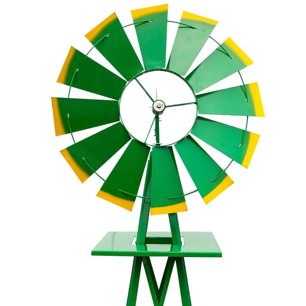 8FT Green Metal Windmill Yard Garden Decoration Weather Rust Resistant Wind Mill 2