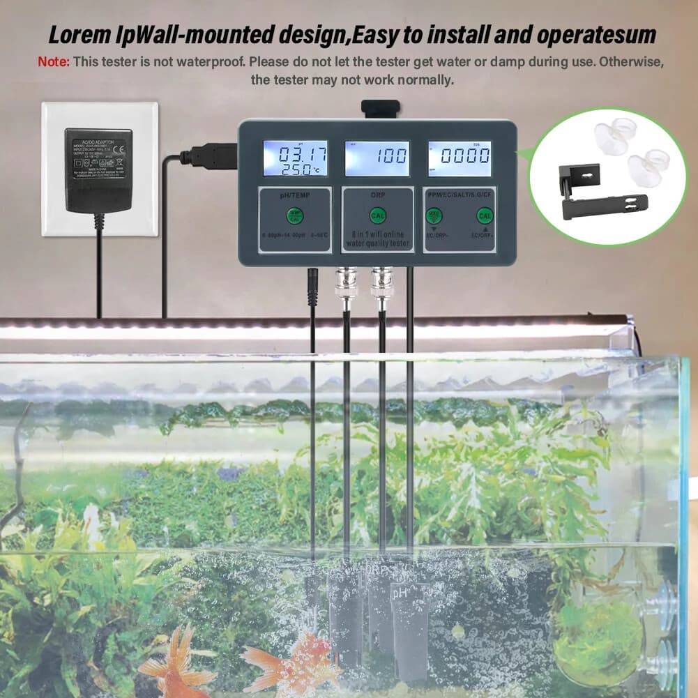 8 in1 WIFI Smart Monitor Fish Tank Pool Water Quality Meter PH ORP EC PPM Tester 5