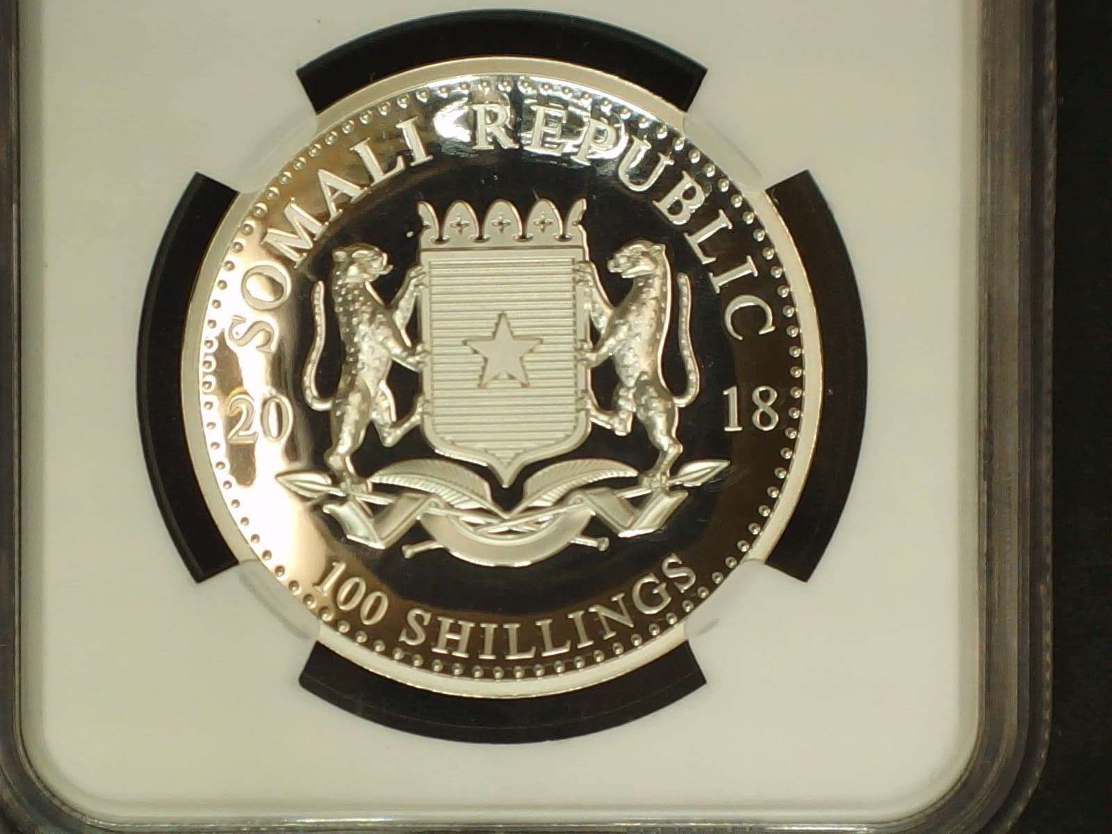 2018 1 Oz Silver Somalia Elephant,High Relief Proof,Early Releases NGC PF 70 6