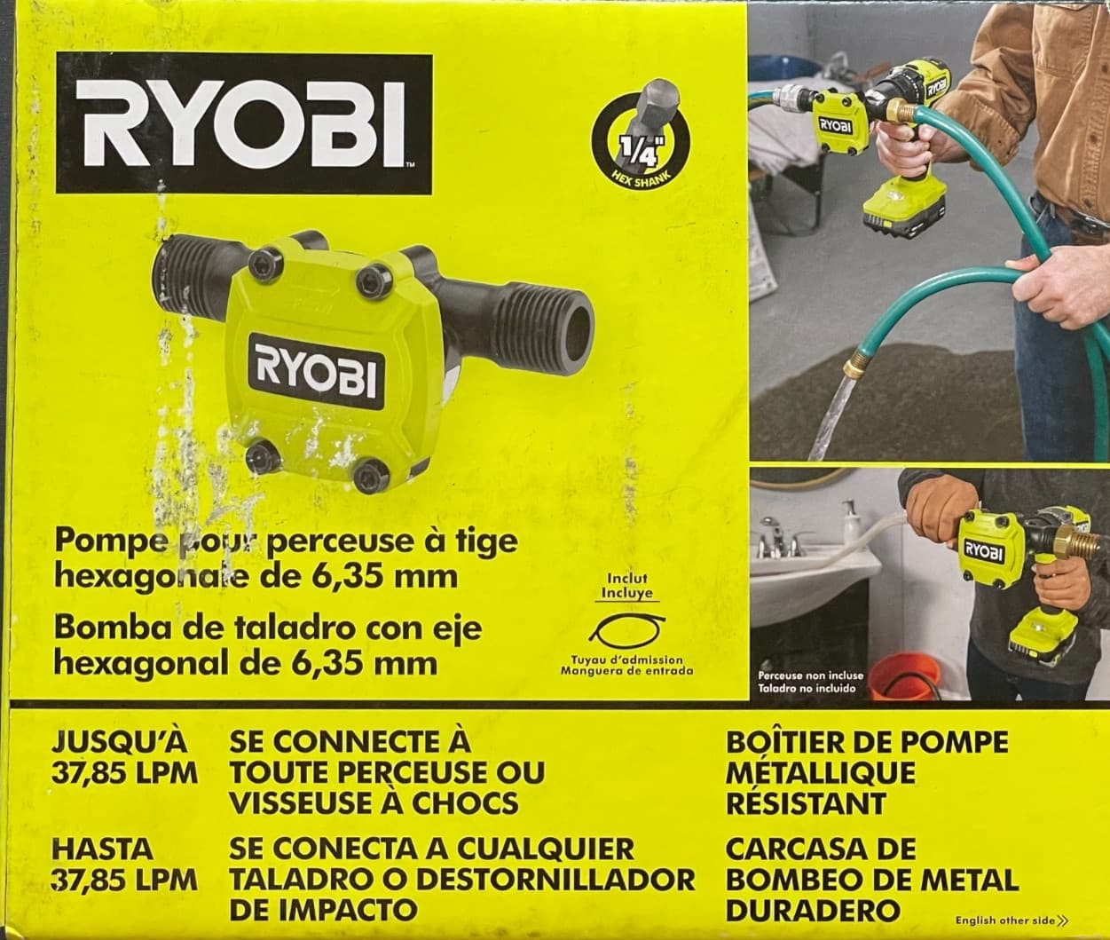 RYOBI 1/4" Hex Shank Drill Water Pump With Intake Hose 5