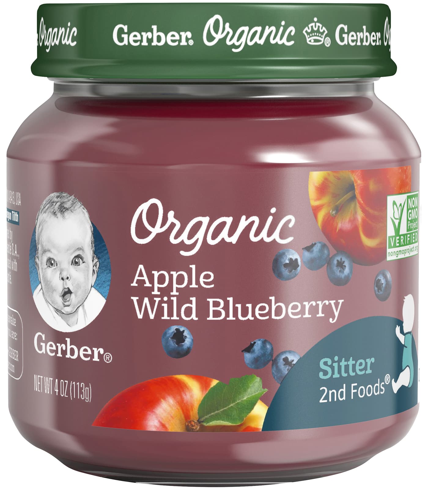 Gerber 2nd Foods Baby Food Jars Organic Apple Wild Blueberry - 4 Oz - Pack of 10