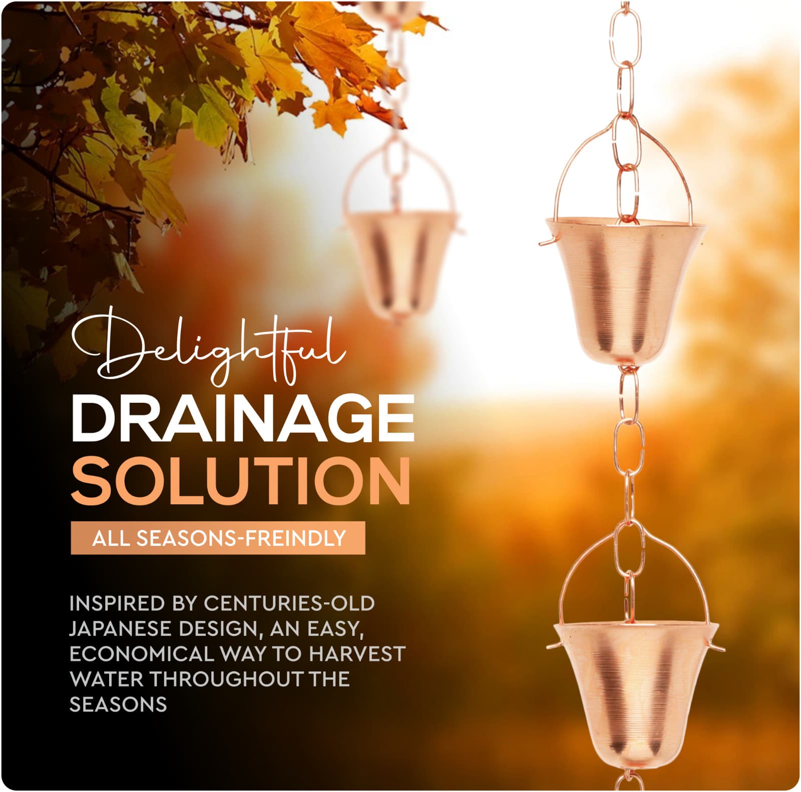 Marrgon Copper Water Chain with Bell Shaped Cups – Durable & Thick Rain Chain 2