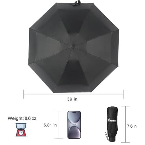 Compact Travel Umbrella,UV Protection, Lightweight Folding 39 Inches Black 4