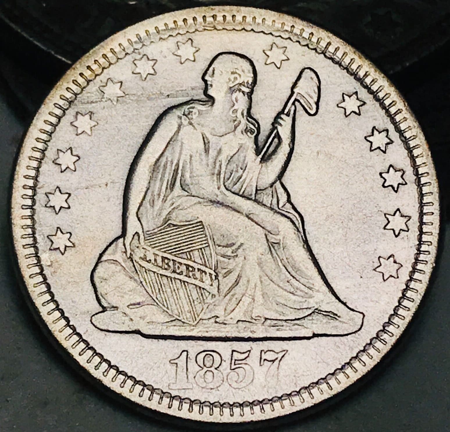 1857 Seated Liberty Quarter 25C Ungraded 90% Silver US Coin CC25530 2