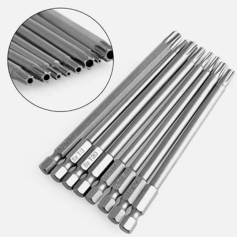 8X Torx Screwdriver Drill Bit Set 100MM Long Hex- T8 T10 T15 T20 T25 T27 T30 T40 2